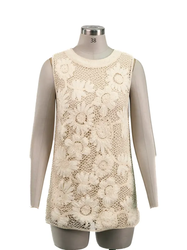 Cream Floral Crochet Tunic — front view