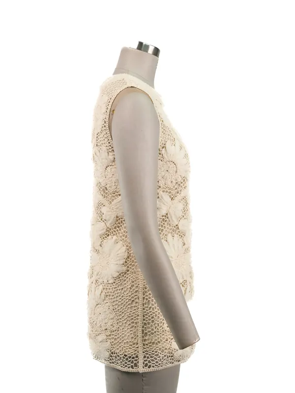 Cream Floral Crochet Tunic — side view