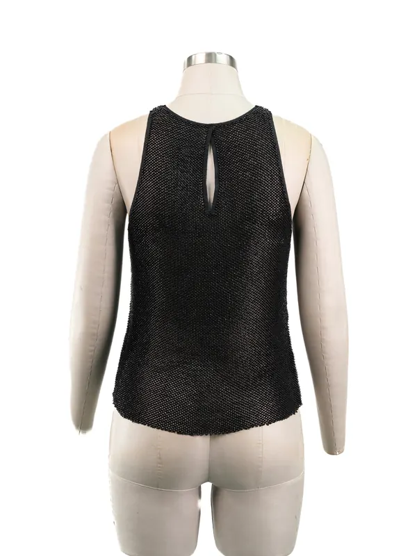 Black Metallic Knit Tank — back view