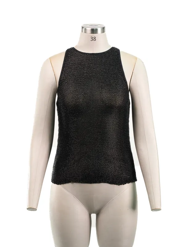 Black Metallic Knit Tank — front view