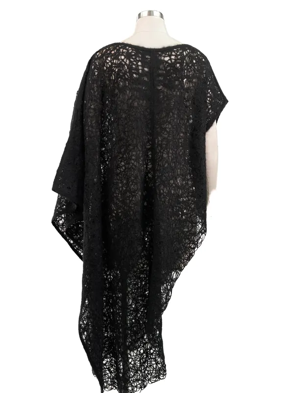 Black Asymmetric Lace Poncho — back view