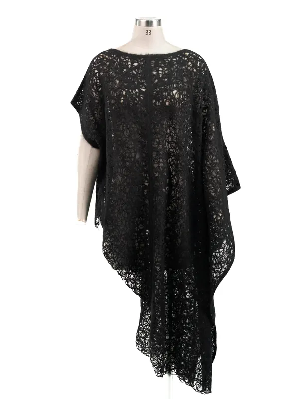 Black Asymmetric Lace Poncho — front view
