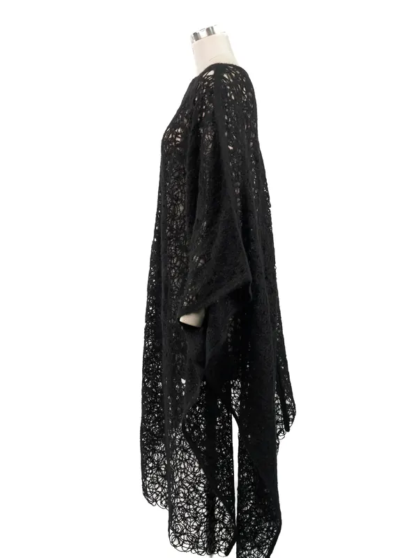 Black Asymmetric Lace Poncho — side view