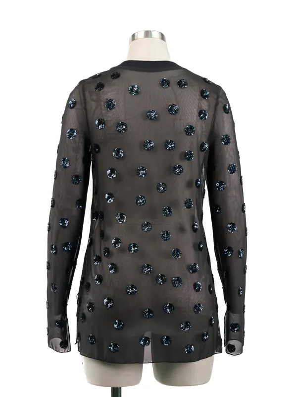Black Sequin-appliqué Mesh Tunic — back view