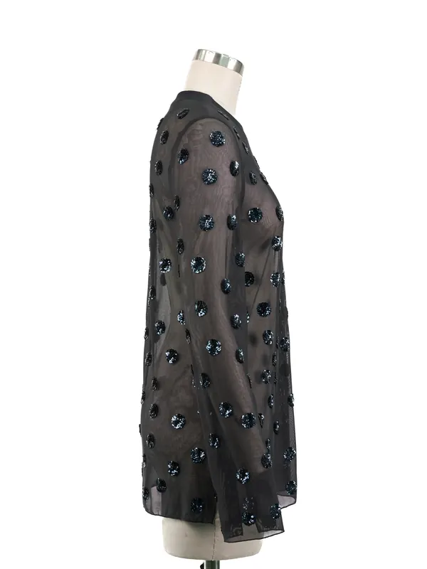 Black Sequin-appliqué Mesh Tunic — side view