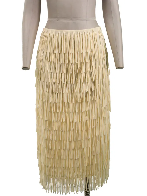 Ivory Fringe Midi Skirt — front view