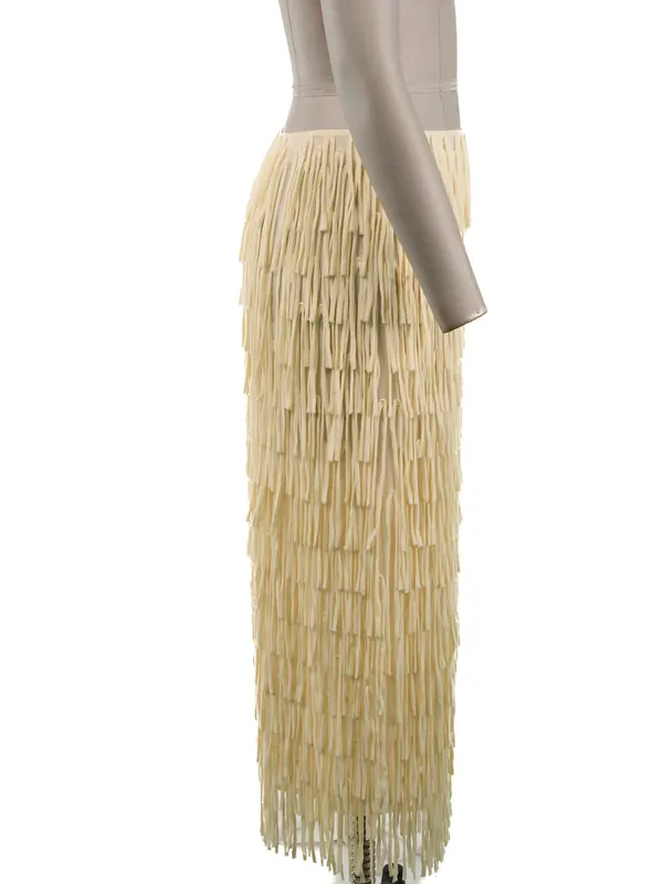 Ivory Fringe Midi Skirt — side view