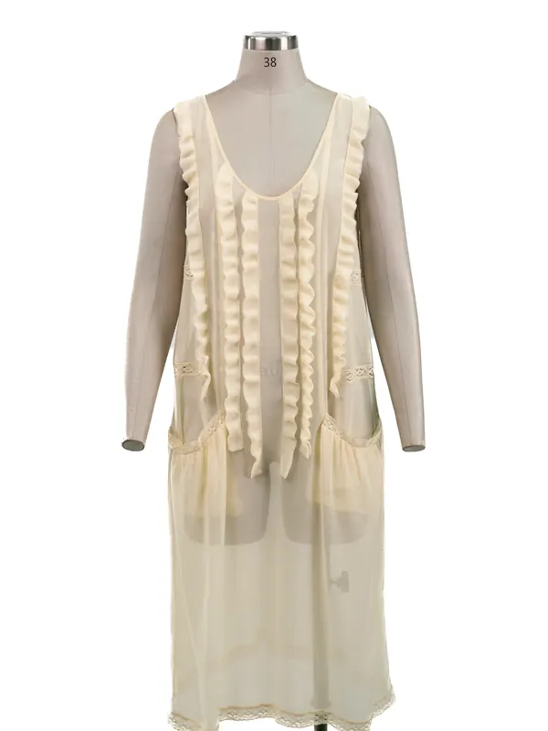 Ivory Ruffle-trim Chiffon Dress — front view