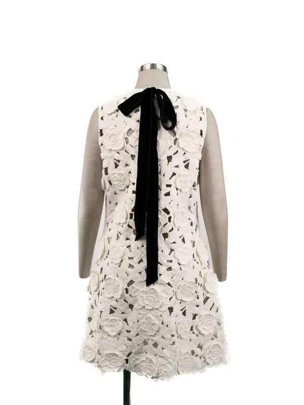 Ivory Cutwork Bow-back Shift Dress — back view
