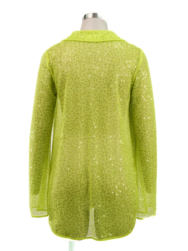 Lime Sequin Lace Shirt — back view