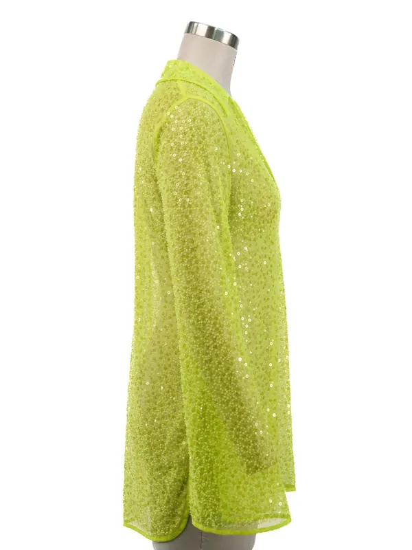 Lime Sequin Lace Shirt — side view