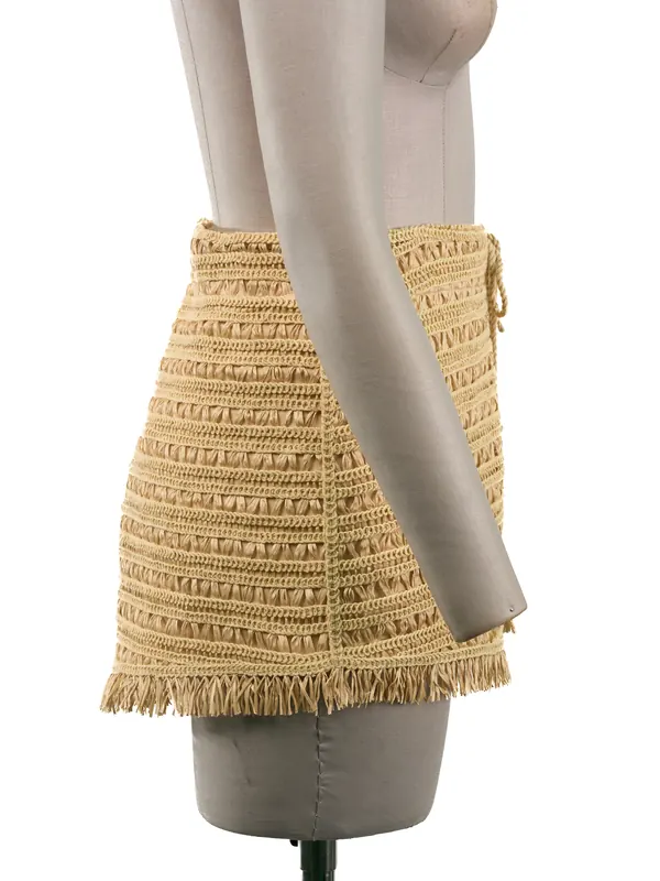 Natural Embroidered Fringe Shorts — side view