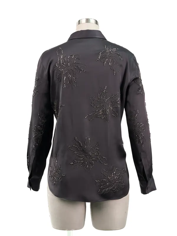 Black Beaded Embroidery Shirt — back view