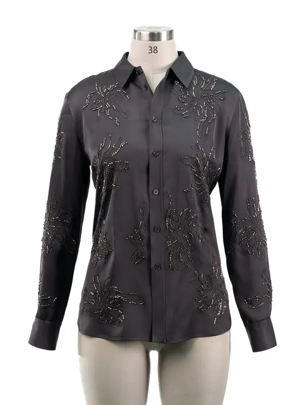 Black Beaded Embroidery Shirt — front view
