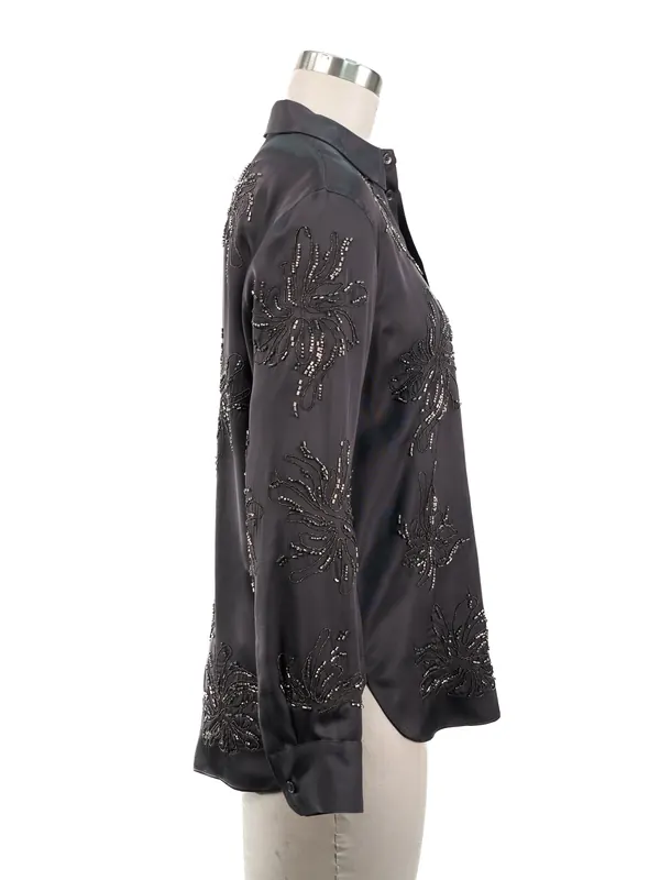 Black Beaded Embroidery Shirt — side view